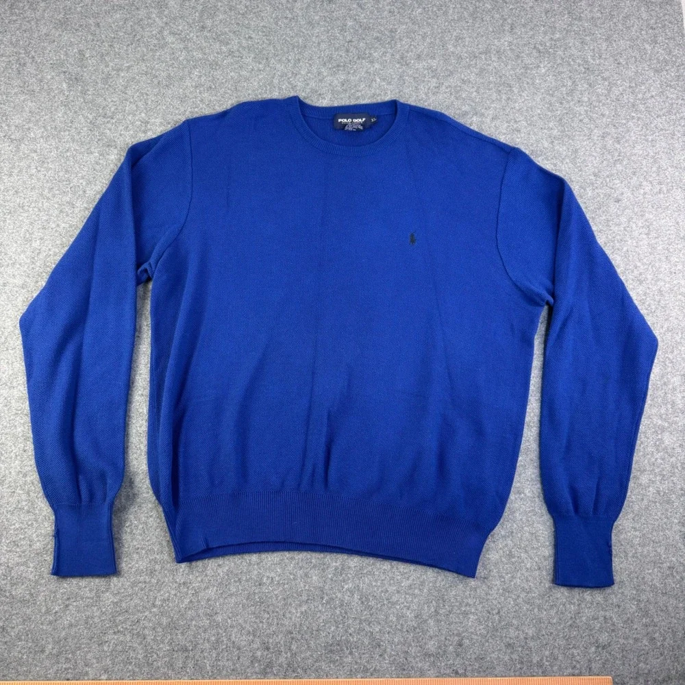 Polo Golf Ralph Lauren Mens XL Royal Blue Cotton Crewneck Knit Sweater Pony Logo